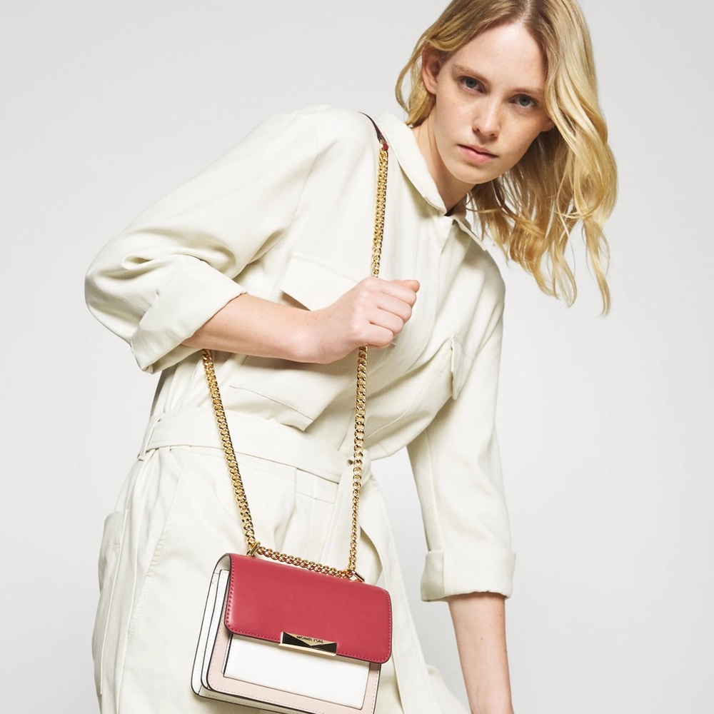 NWT MICHAEL KORS JADE GUSSET GOLD CHAIN CROSSBODY SHOULDER BAG /BERRY MULTY